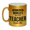 Worlds Greatest Teacher cadeau mok / beker voor juf / meester goudglanzend 330 ml - feest mokken