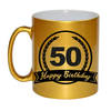 Happy Birthday 50 years met wimpel cadeau koffiemok / theebeker goud 330 ml - Abraham / Sarah - feest mokken