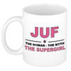 Juf the Woman, the Myth, the Supergirl cadeau mok / beker 300 ml - feest mokken