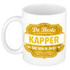 De beste kapper cadeau mok / beker wit met geel embleem 300 ml - feest mokken