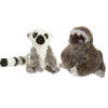 Apen serie zachte pluche knuffels 2x stuks - Maki aap en Luiaard van 18 cm - Knuffeldier