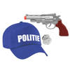 Politie verkleed cap/pet blauw met pistool voor volwassenen - Verkleedhoofddeksels