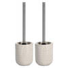 2x stuks WC/Toiletborstel in houder keramiek - beige - D11 x 31 cm - Structure - Toiletborstels