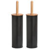 2x Stuks WC/Toiletborstel in houder metaal/bamboe hout - zwart - 38 x 10 cm - Toiletborstels