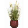 Emerald Kunstplant - groen gras 45 cm - rood bloempot keramiek - Kunstplanten