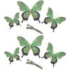 6x stuks decoratie vlinders op clip - groen - 3 formaten - 12/16/20 cm - Hobbydecoratieobject