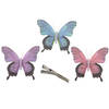 3x stuks decoratie vlinders op clip - paars/blauw/roze - 12 cm - Hobbydecoratieobject