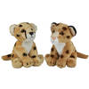 Safari dieren serie pluche knuffels 2x stuks - Cheetah en Luipaard van 15 cm - Knuffeldier