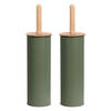 2x Stuks WC/Toiletborstel in houder metaal/bamboe hout - salie groen - 38 x 10 cm - Toiletborstels