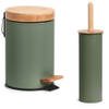 Badkamer/toilet set - WC-borstel en pedaalemmer - metaal - salie groen - Badkameraccessoireset