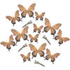 12x stuks decoratie vlinders op clip - geel/roze - 3 formaten - 12/16/20 cm - Hobbydecoratieobject