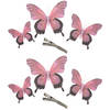 6x stuks decoratie vlinders op clip - roze - 3 formaten - 12/16/20 cm - Hobbydecoratieobject