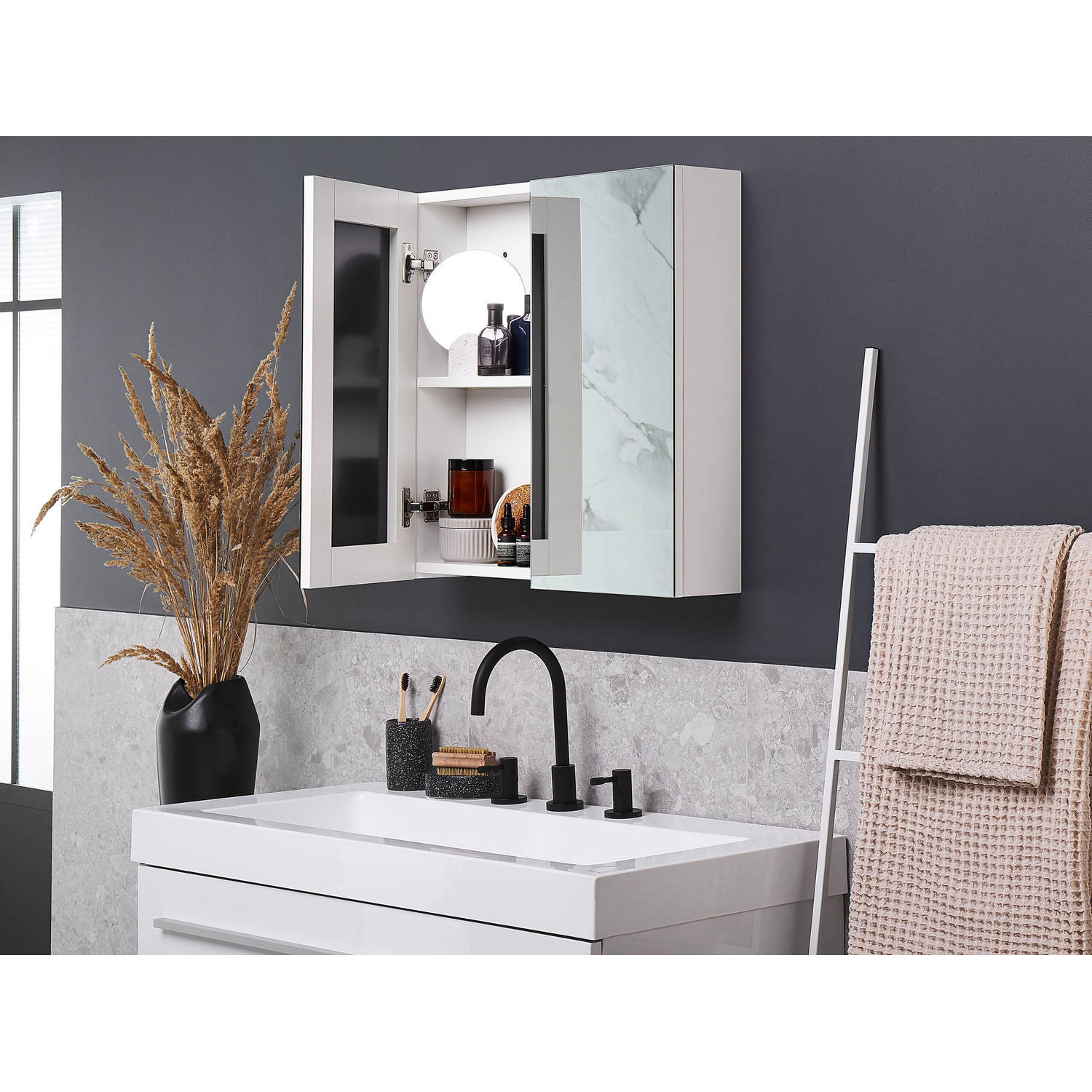NAVARRA - Badkamerkast met spiegel-Wit-Multiplex |