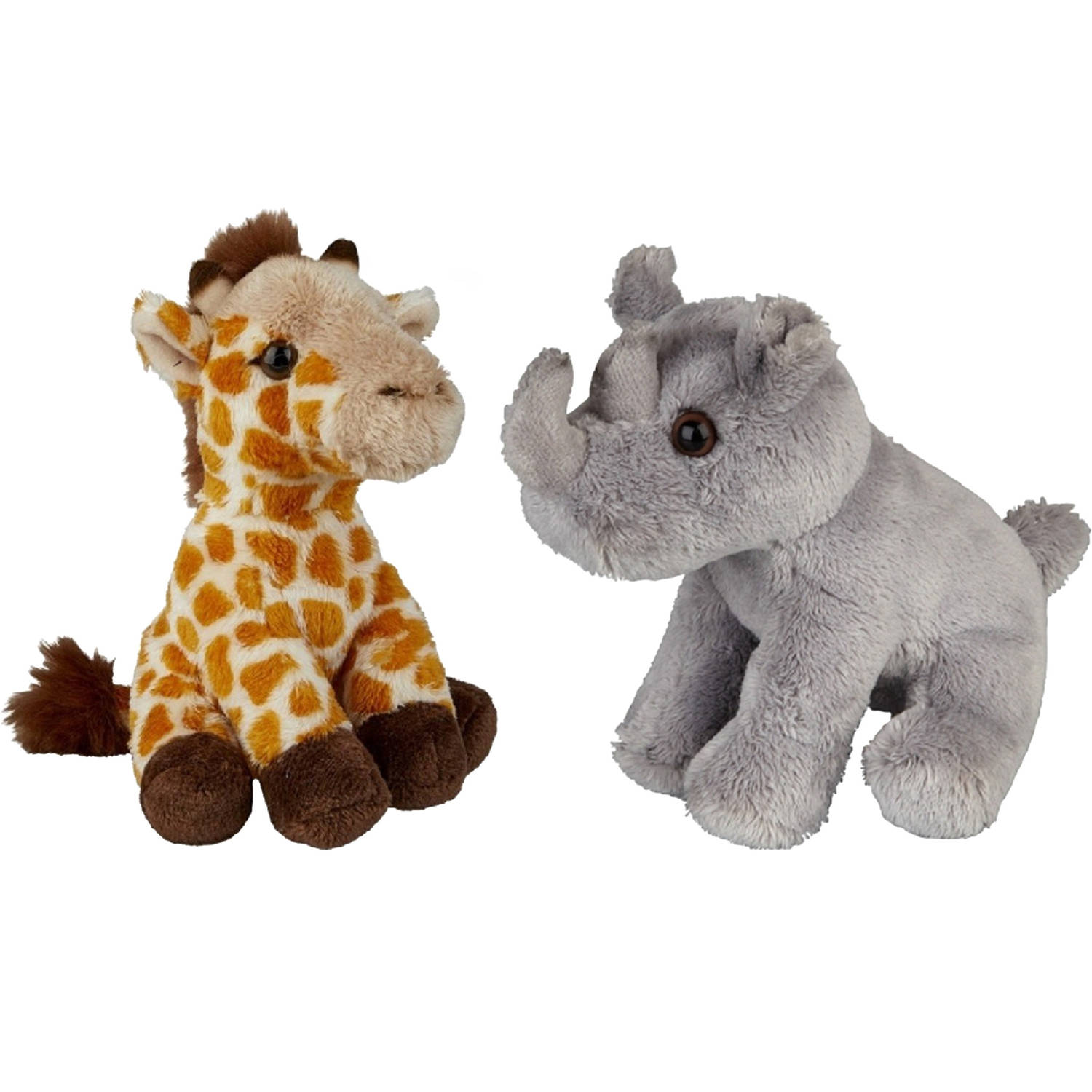 Safari Dieren Serie Pluche Knuffels 2x Stuks Neushoorn En Giraffe Van 15 Cm Knuffeldier