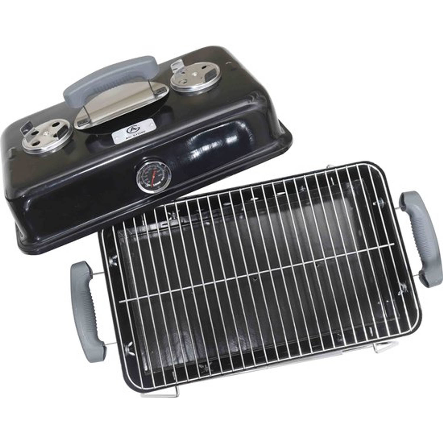 Ag To-go Barbecue Ø44 Cm Houtskoolbarbecues Incl. Thermometer Temperatuur Roestvrij Compact -Vierkan