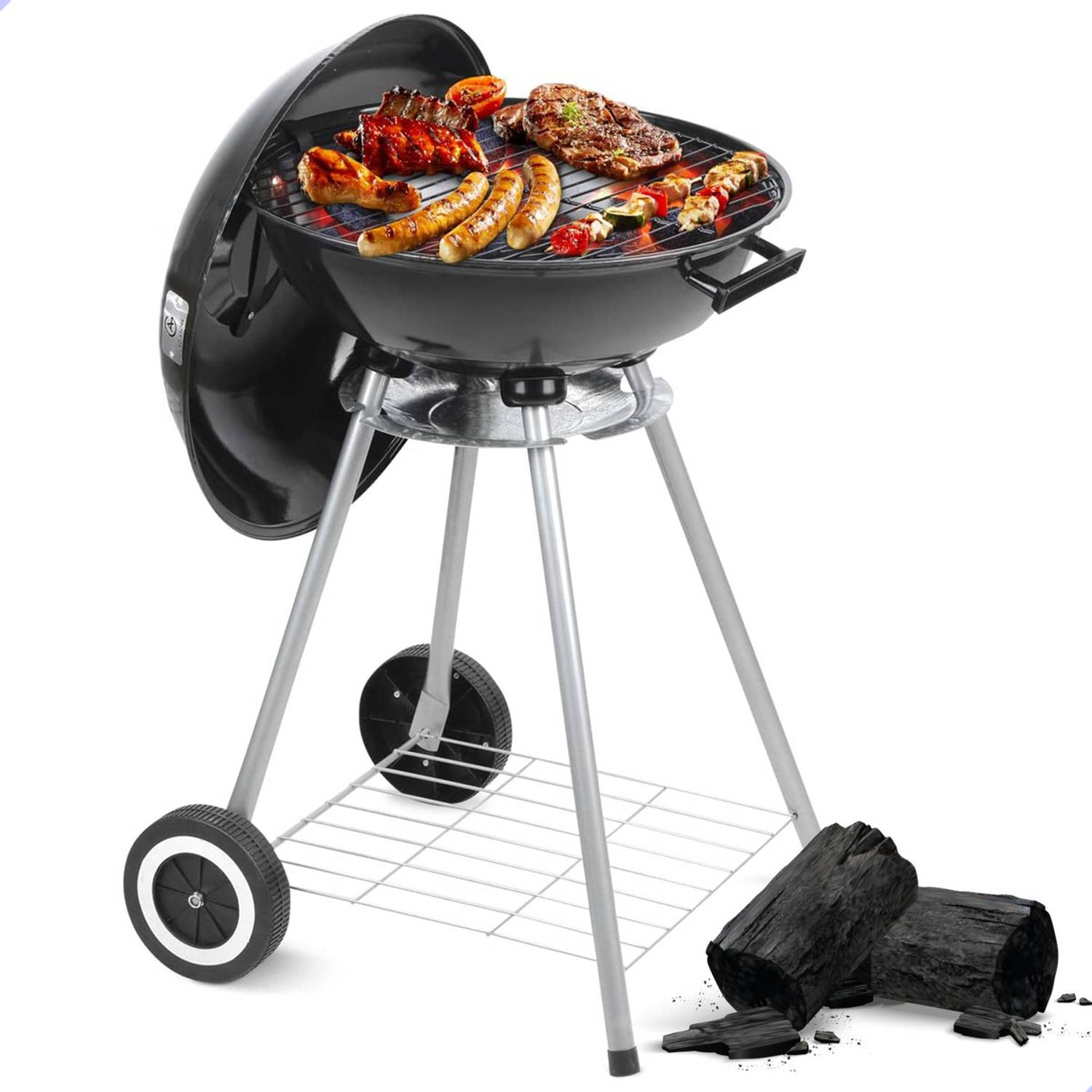 AG barbecue Ø 46 cm Houtskoolbarbecues Kogelbarbecue incl. Thermometer temperatuur roestvrij Ronde Barbecue In
