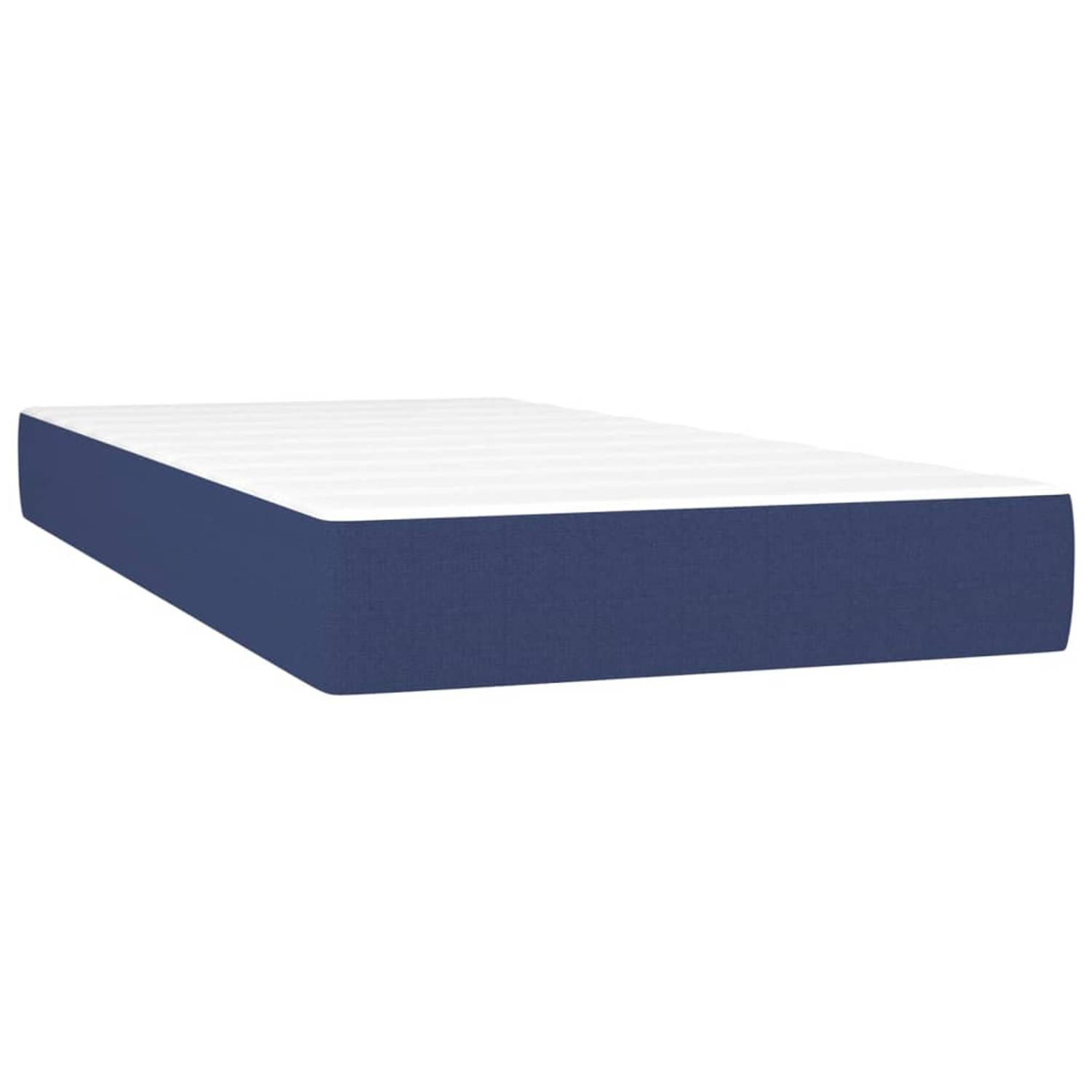 The Living Store Pocketveringmatras - wit en blauw - 90 x 190 x 20 cm - duurzaam materiaal - pocketveren en comfortabel schuim
