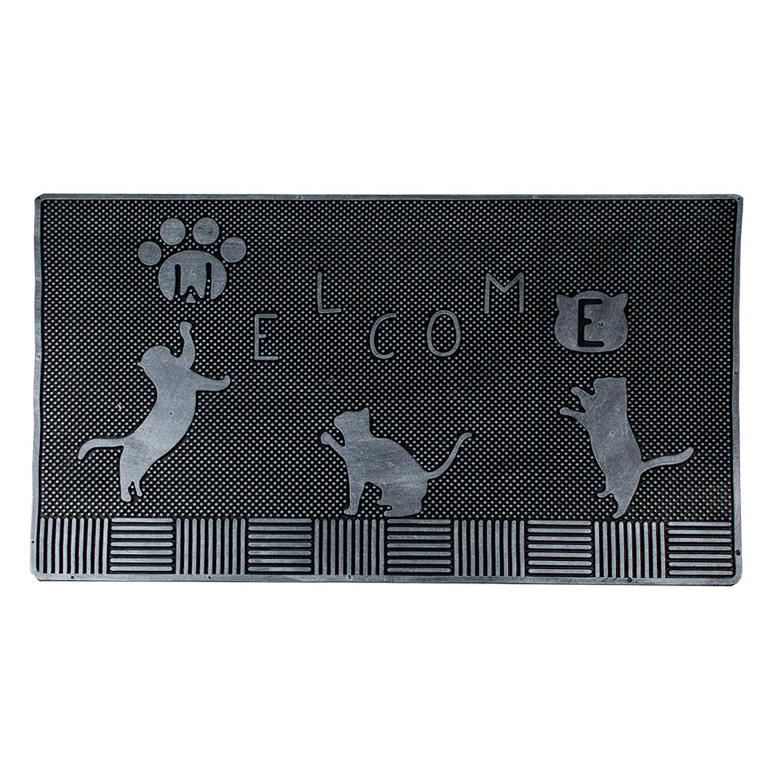 Clayre & Eef Deurmat 75x45 cm Zwart Rubber Rechthoek Katten Mat Schoonloopmat Doormat
