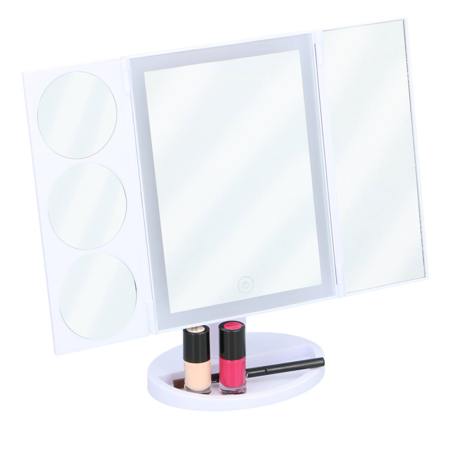 Grundig Led Make-up Spiegel 22 Leds Inclusief Kabel Verschillende Vergrotingsspiegels Inklapbaar
