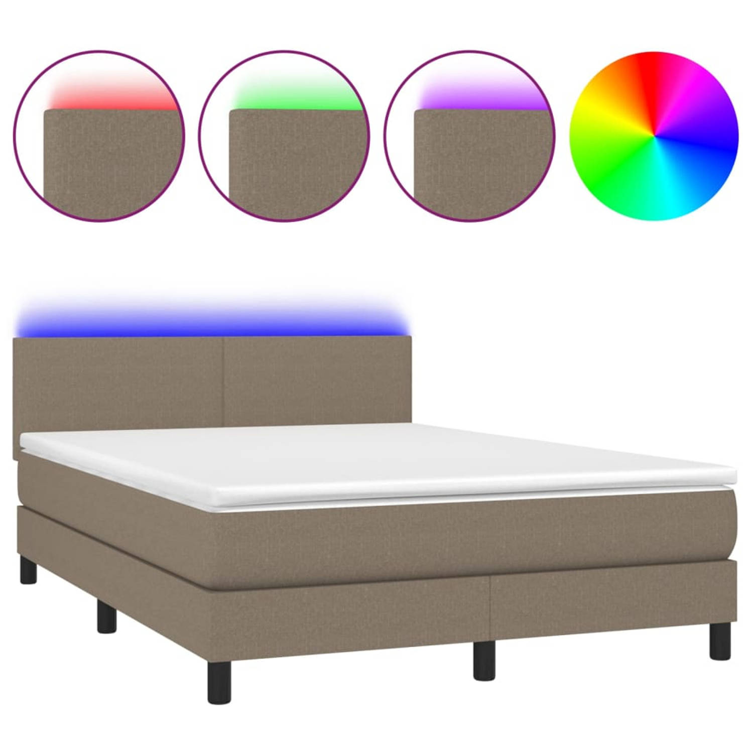 vidaXL-Boxspring-met-matras-en-LED-stof-taupe-140x190-cm