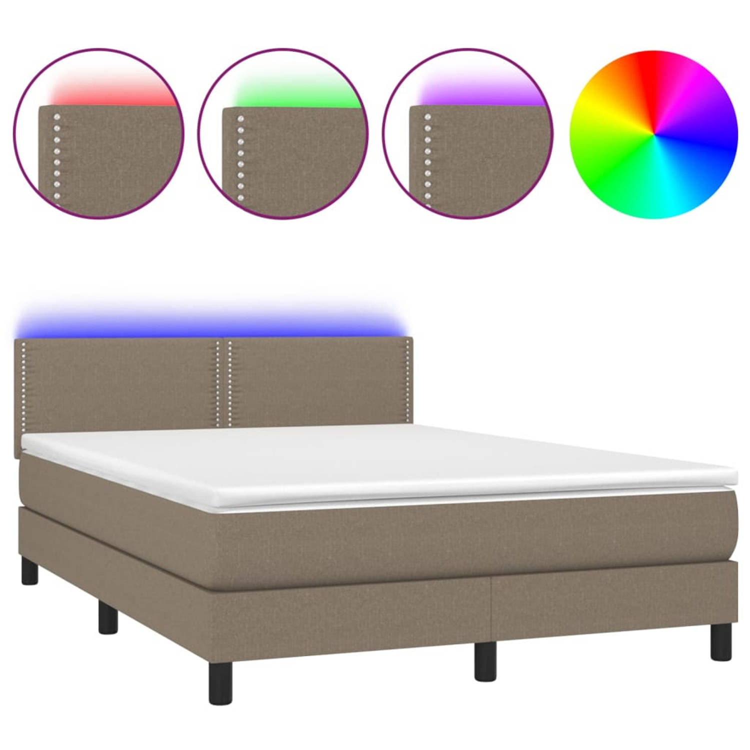 vidaXL Boxspring met matras en LED stof taupe 140x190 cm