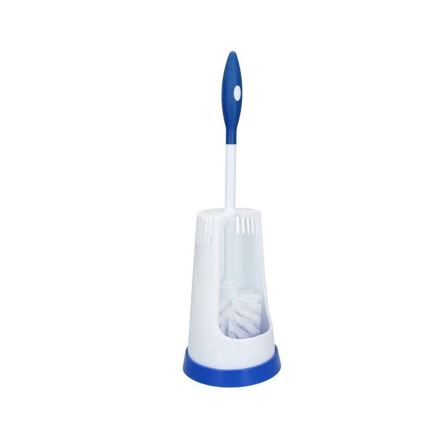 Plastic Witte Toiletborstelhouder met Blauwe Onderkant - 40x15cm - Wit - 1 Stuk Borstel Houder met WC Borstel Toilet