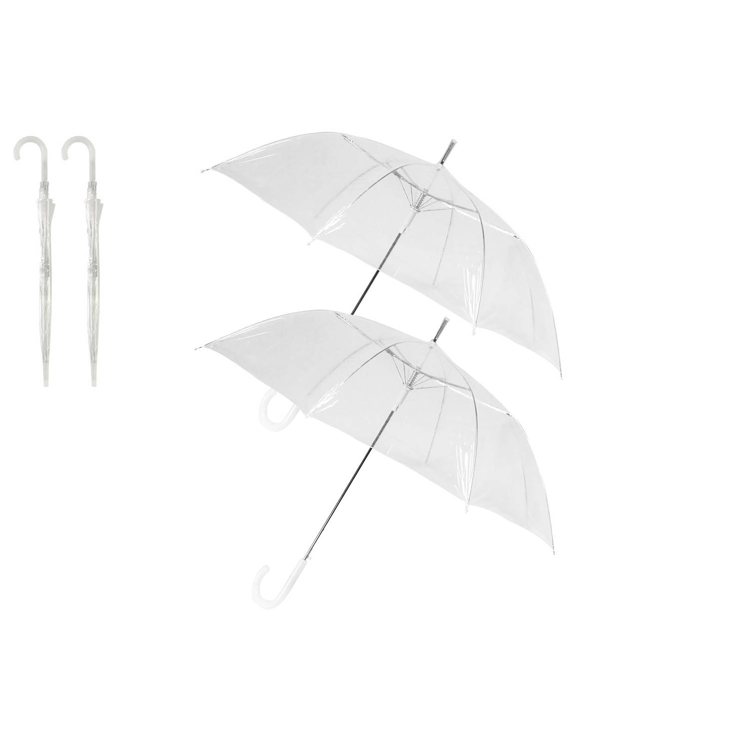 2x Transparant plastic paraplu 102 cm - doorzichtige paraplu - trouwparaplu - bruidsparaplu - stijlvol - bruiloft -