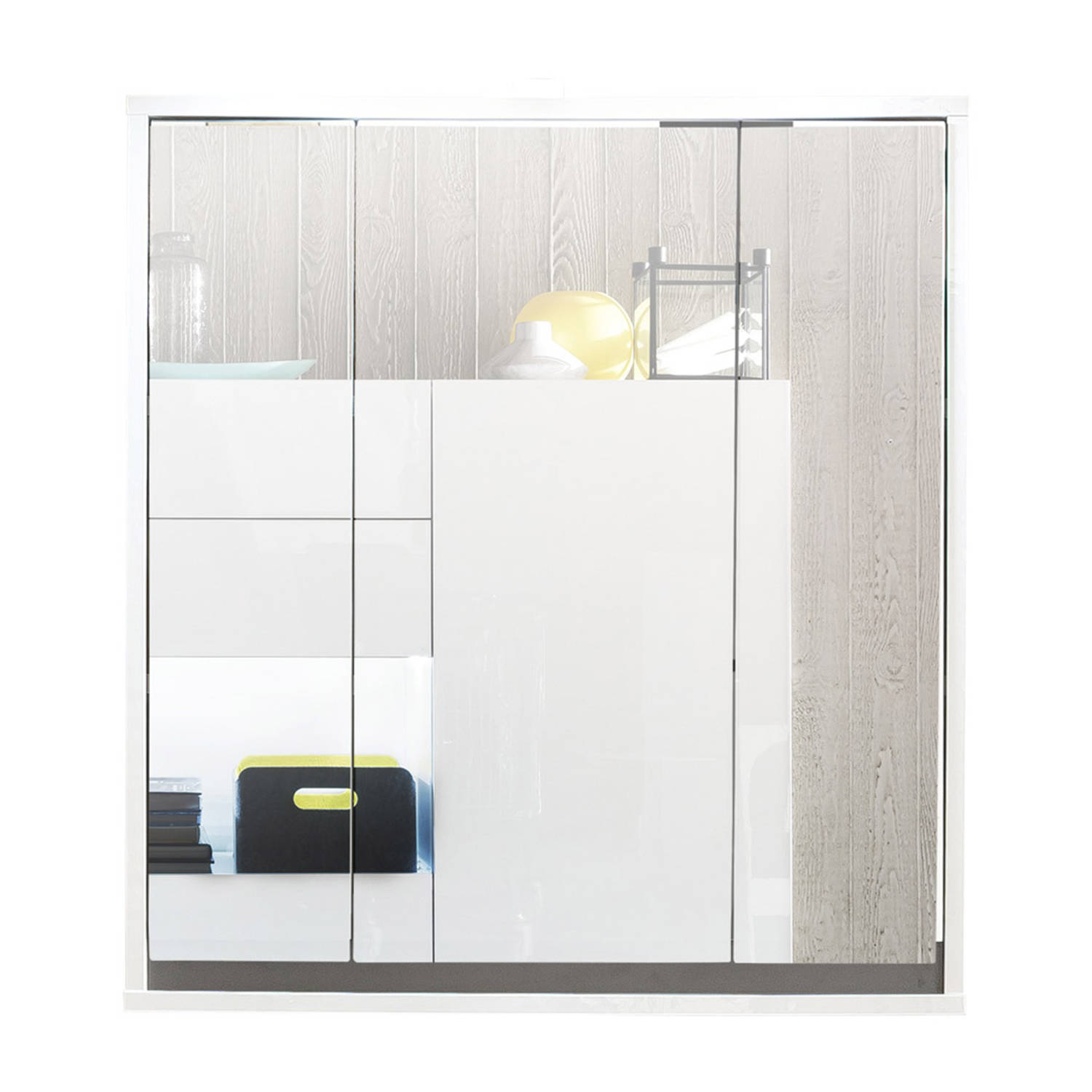 Sol spiegelkast 3 deuren zonder verlichting wit, wit hoogglans, meerkleurige bekleding.