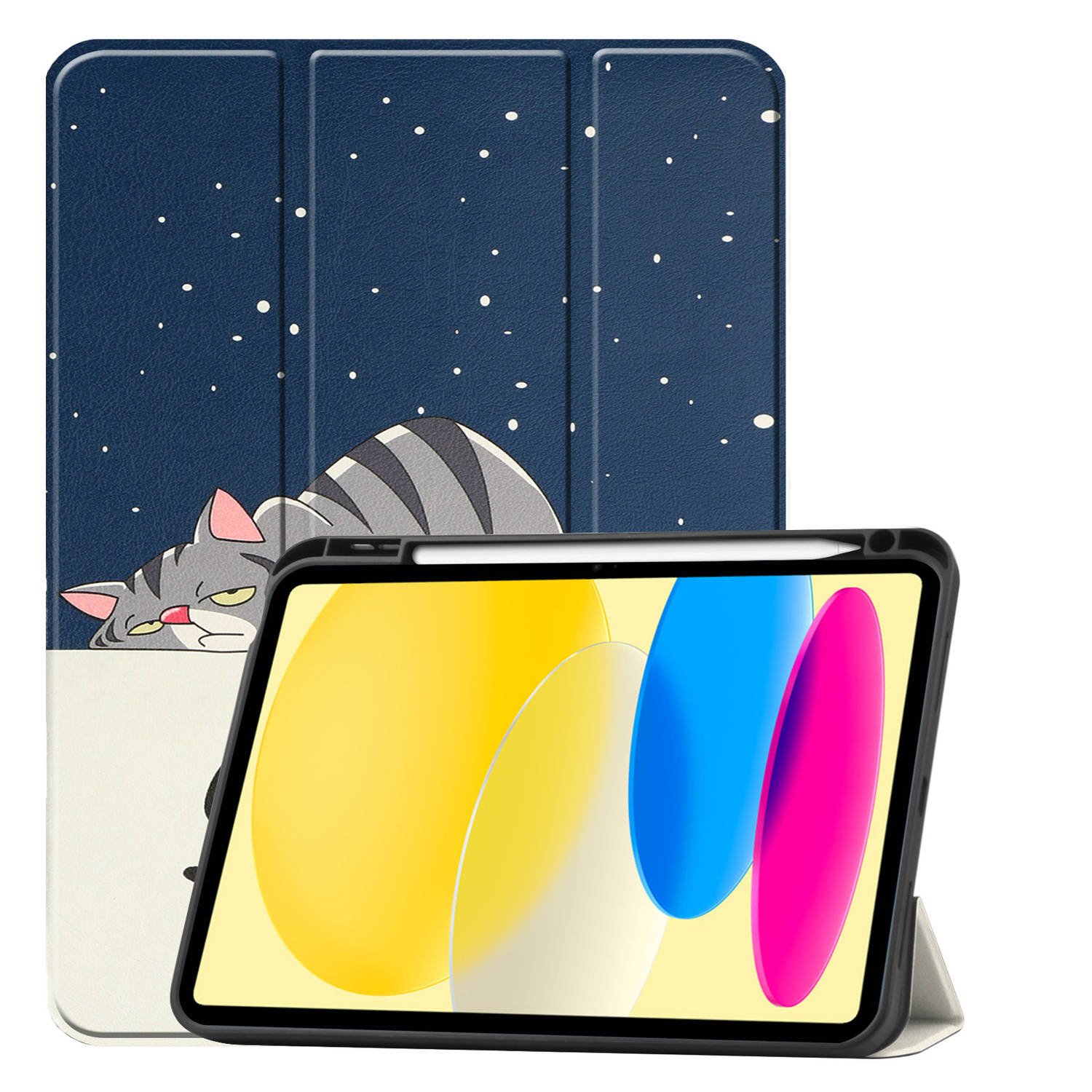 Basey Ipad 10 Hoes Case Hoesje Hard Cover Ipad 10 2022 Hoesje Bookcase Uitsparing Apple Pencil Kat