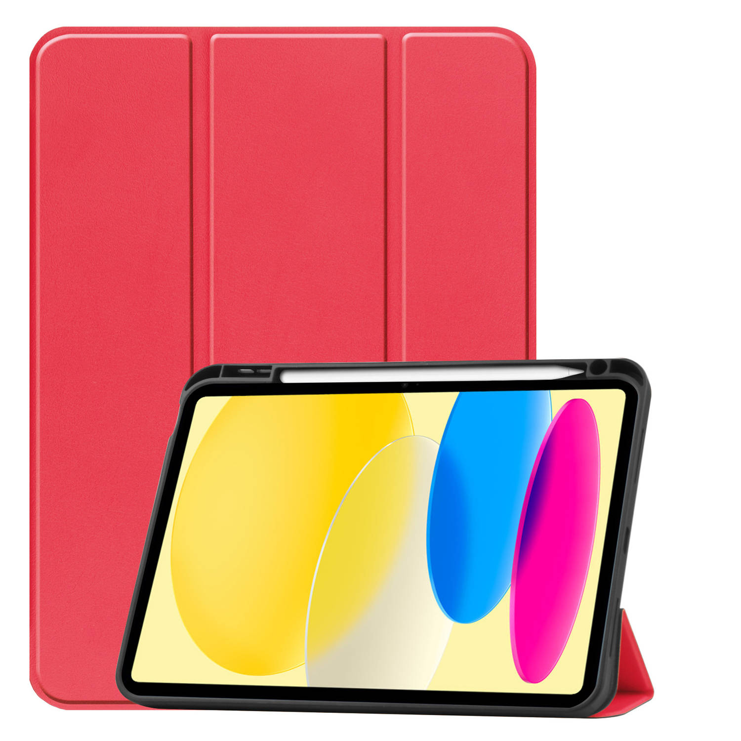 Basey Ipad 10 Hoes Case Hoesje Hard Cover Ipad 10 2022 Hoesje Bookcase Uitsparing Apple Pencil Rood