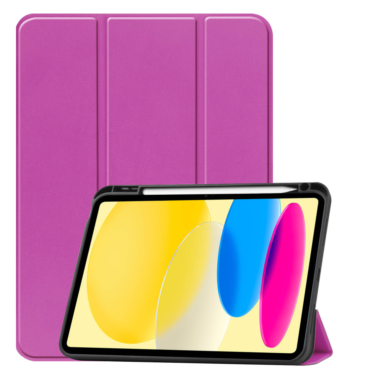 Basey Ipad 10 Hoes Case Hoesje Hard Cover Ipad 10 2022 Hoesje Bookcase Uitsparing Apple Pencil Paars