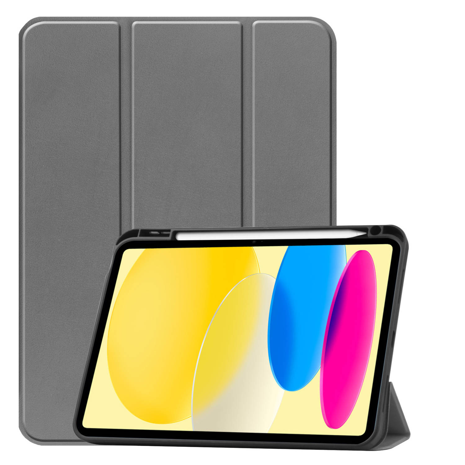 Basey Ipad 10 Hoes Case Hoesje Hard Cover Ipad 10 2022 Hoesje Bookcase Uitsparing Apple Pencil Grijs