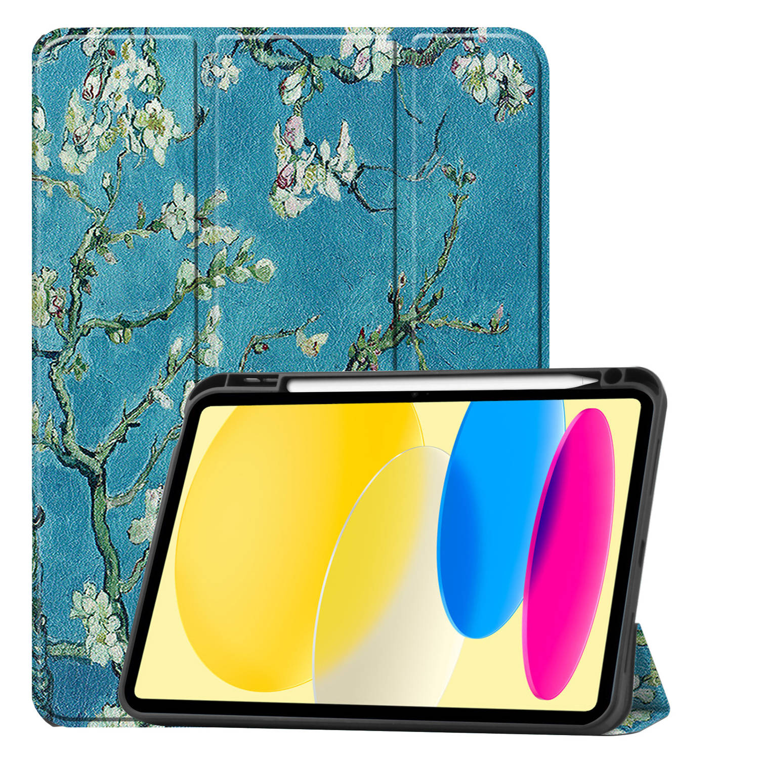 iPad 10 Hoes Case Hoesje Hard Cover - iPad 10 2022 Hoesje Bookcase Uitsparing Apple Pencil - Bloesem