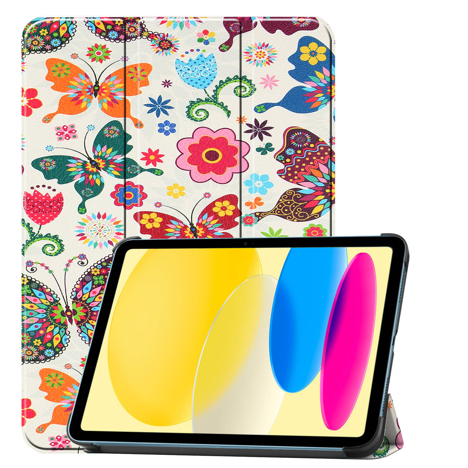 Basey iPad 10 2022 Hoes Case Hoesje Hard Cover - iPad 10 Hoesje Bookcase - Vlinders
