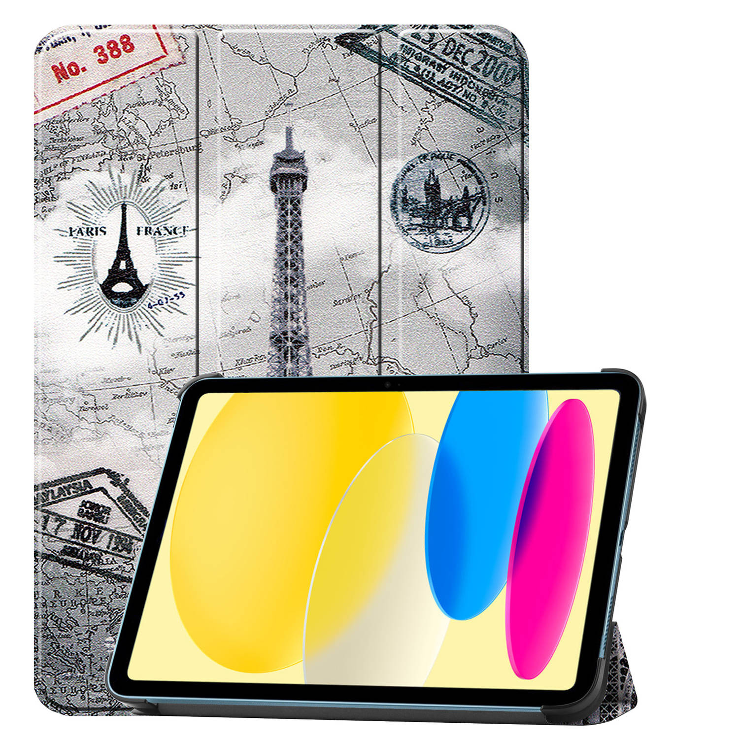 Basey Ipad 10 2022 Hoes Case Hoesje Hard Cover Ipad 10 Hoesje Bookcase Eiffeltoren