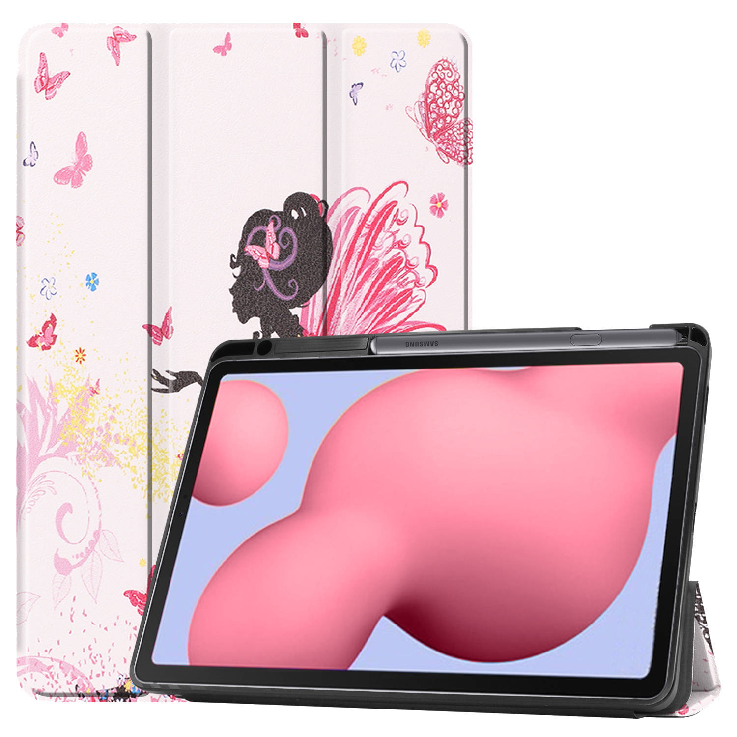 Samsung Tab S6 Lite Hoes Book Case Hoesje Met Uitsparing S Pen - Samsung Galaxy Tab S6 Lite Hoesje Hard Cover - Samsung Tab S6 Lite Hoes Elfje