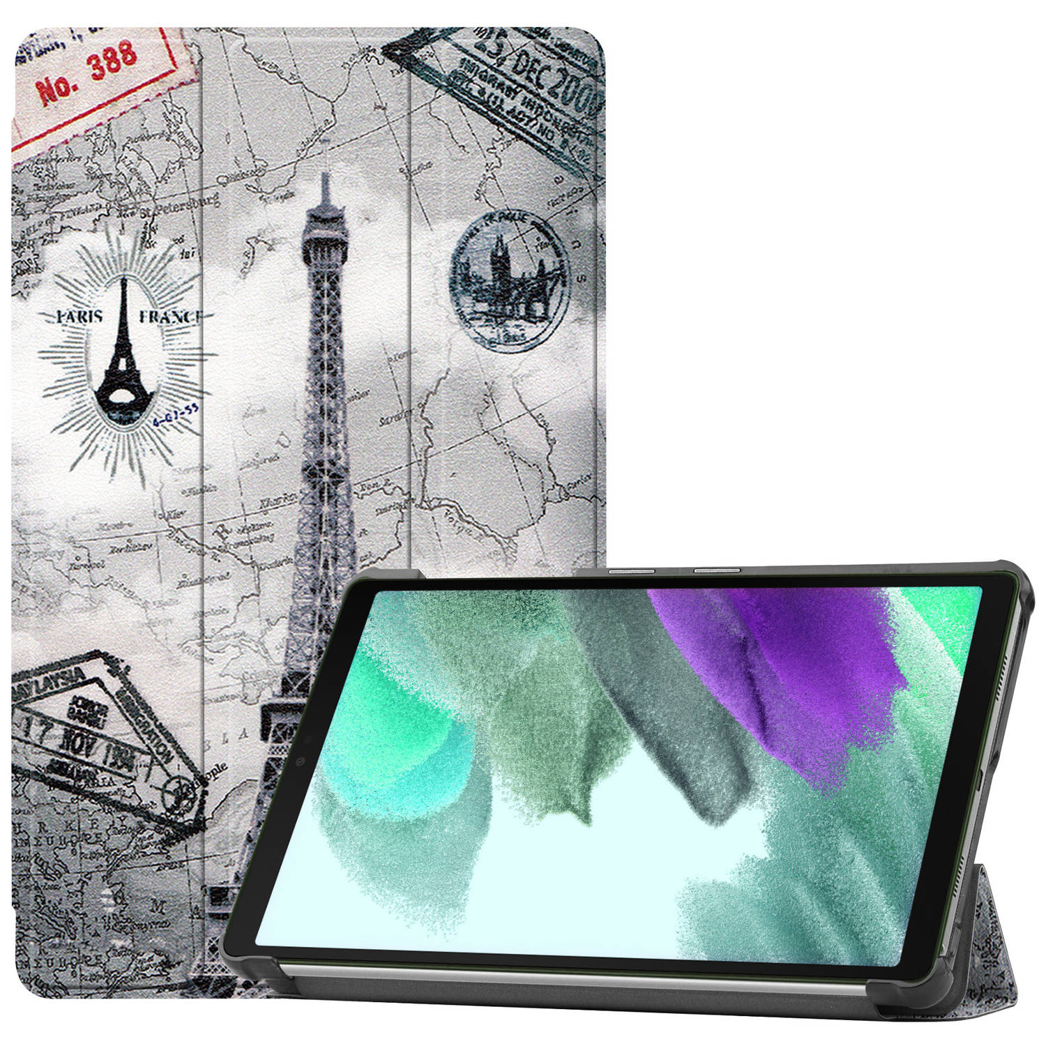 Basey Samsung Galaxy Tab S6 Lite Hoesje Kunstleer Hoes Case Cover -Eiffeltoren