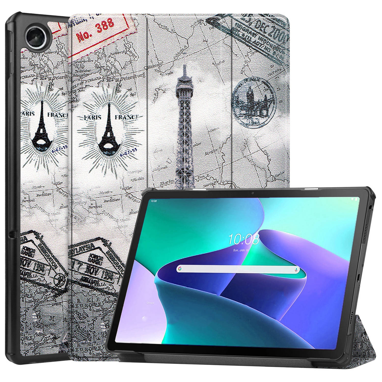 Basey Lenovo Tab M10 Plus (3e Gen) Hoesje Kunstleer Hoes Case Cover Eiffeltoren