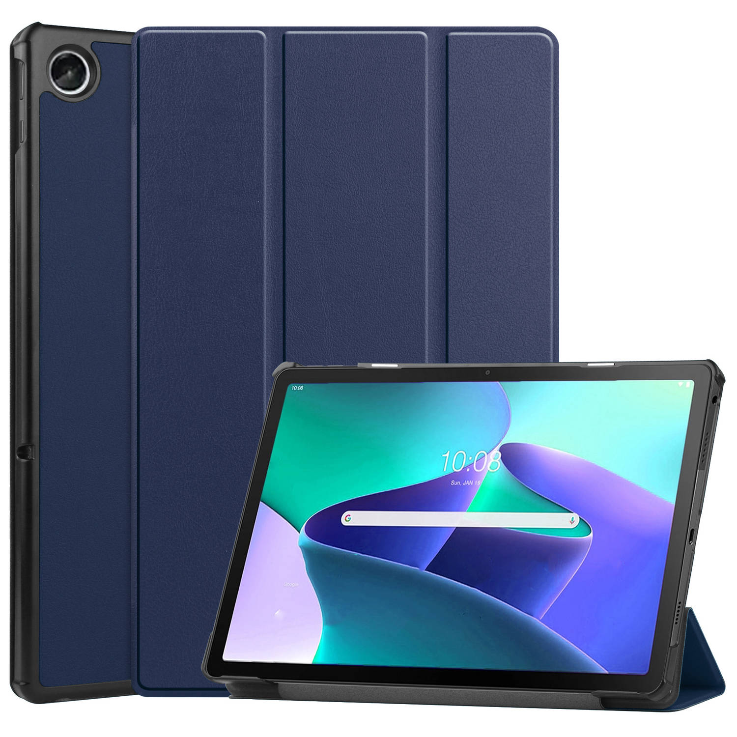 Basey Lenovo Tab M10 Plus (3e Gen) Hoesje Kunstleer Hoes Case Cover Donkerblauw
