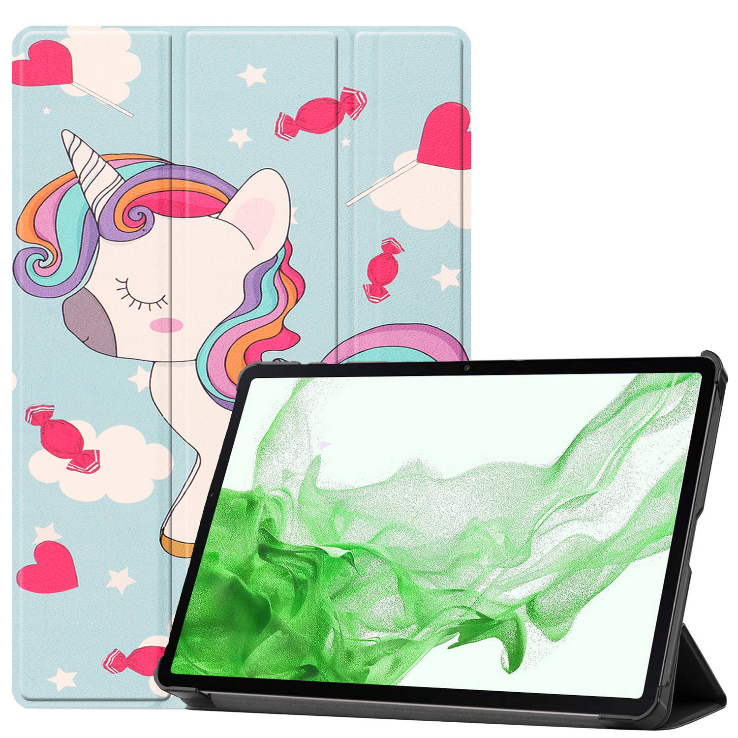 Basey Samsung Galaxy Tab S8 Ultra Hoesje Kunstleer Hoes Case Cover Unicorn