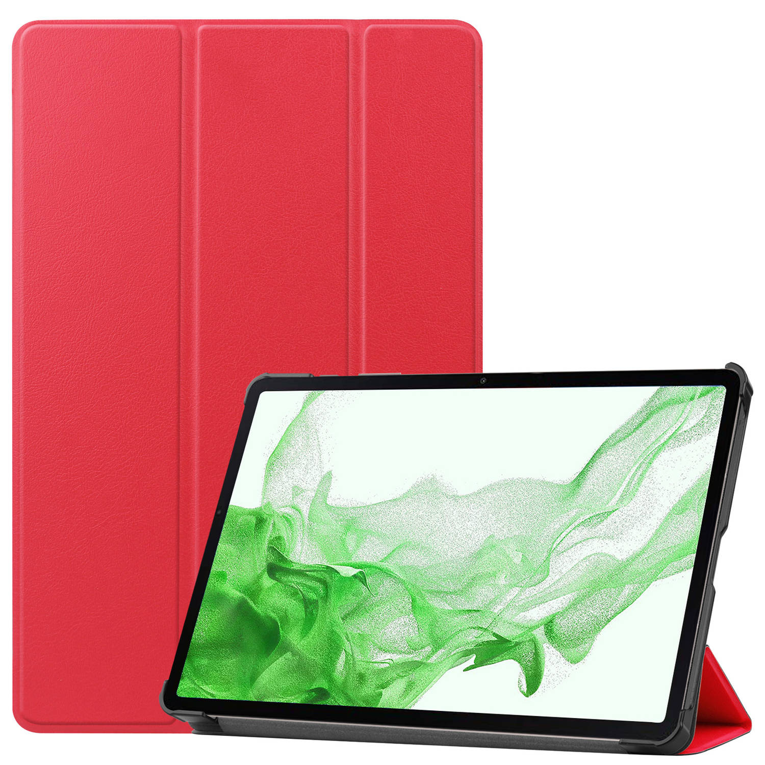 Basey Samsung Galaxy Tab S8 Ultra Hoesje Kunstleer Hoes Case Cover Rood