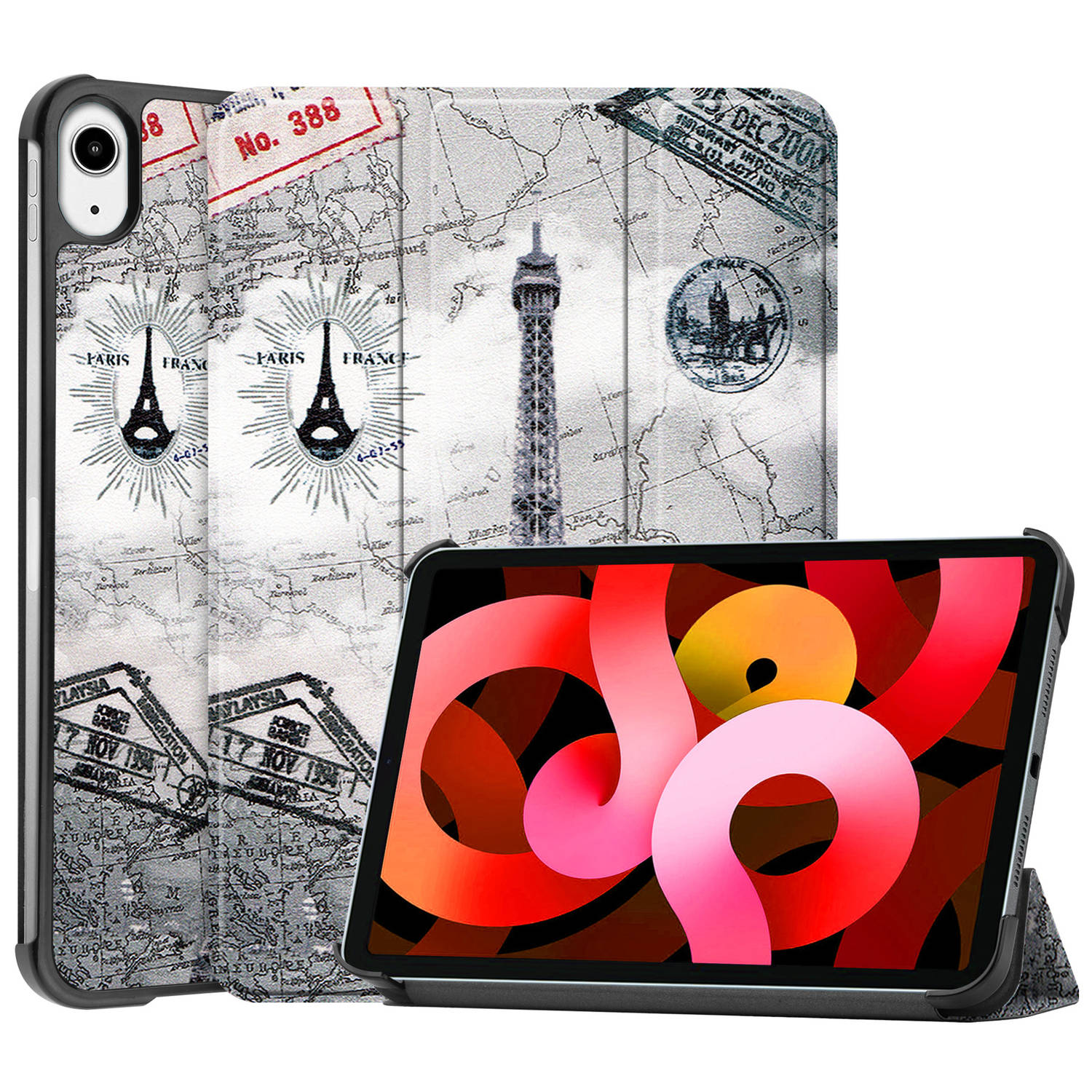 Basey iPad Air 2022 (5e generatie) Hoesje Kunstleer Hoes Case Cover iPad Air 2022 (5e generatie)-Eiffeltoren