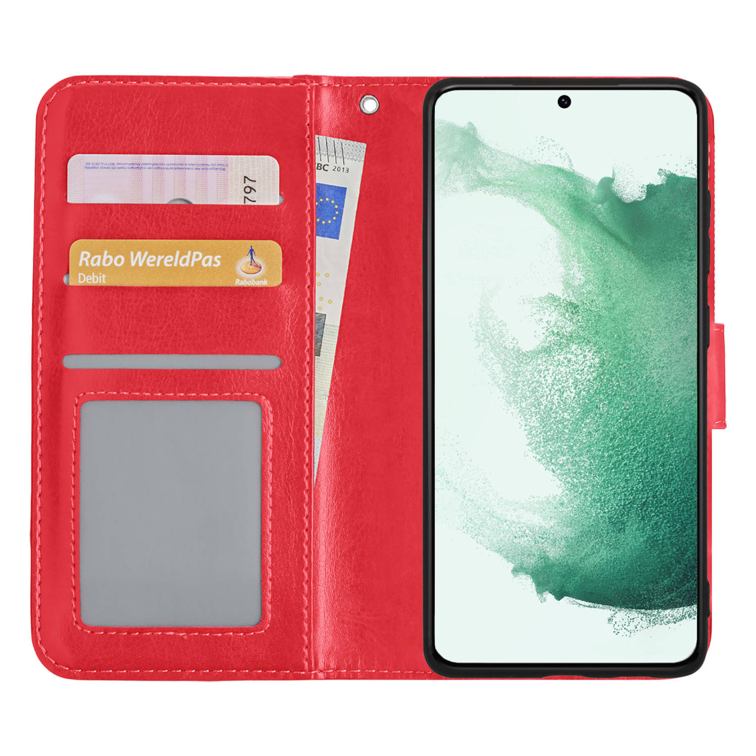 Basey Samsung Galaxy S22 Plus Hoesje Book Case Kunstleer Cover Hoes - Rood