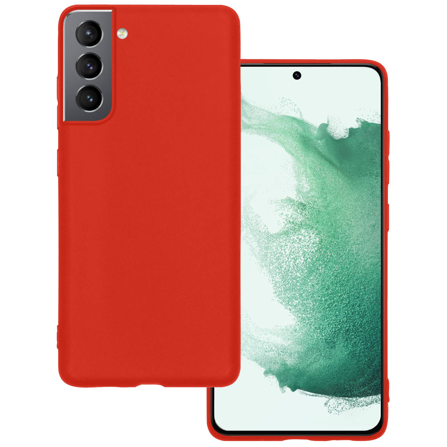 Basey Samsung Galaxy S22 Hoesje Siliconen Hoes Case Cover -Rood