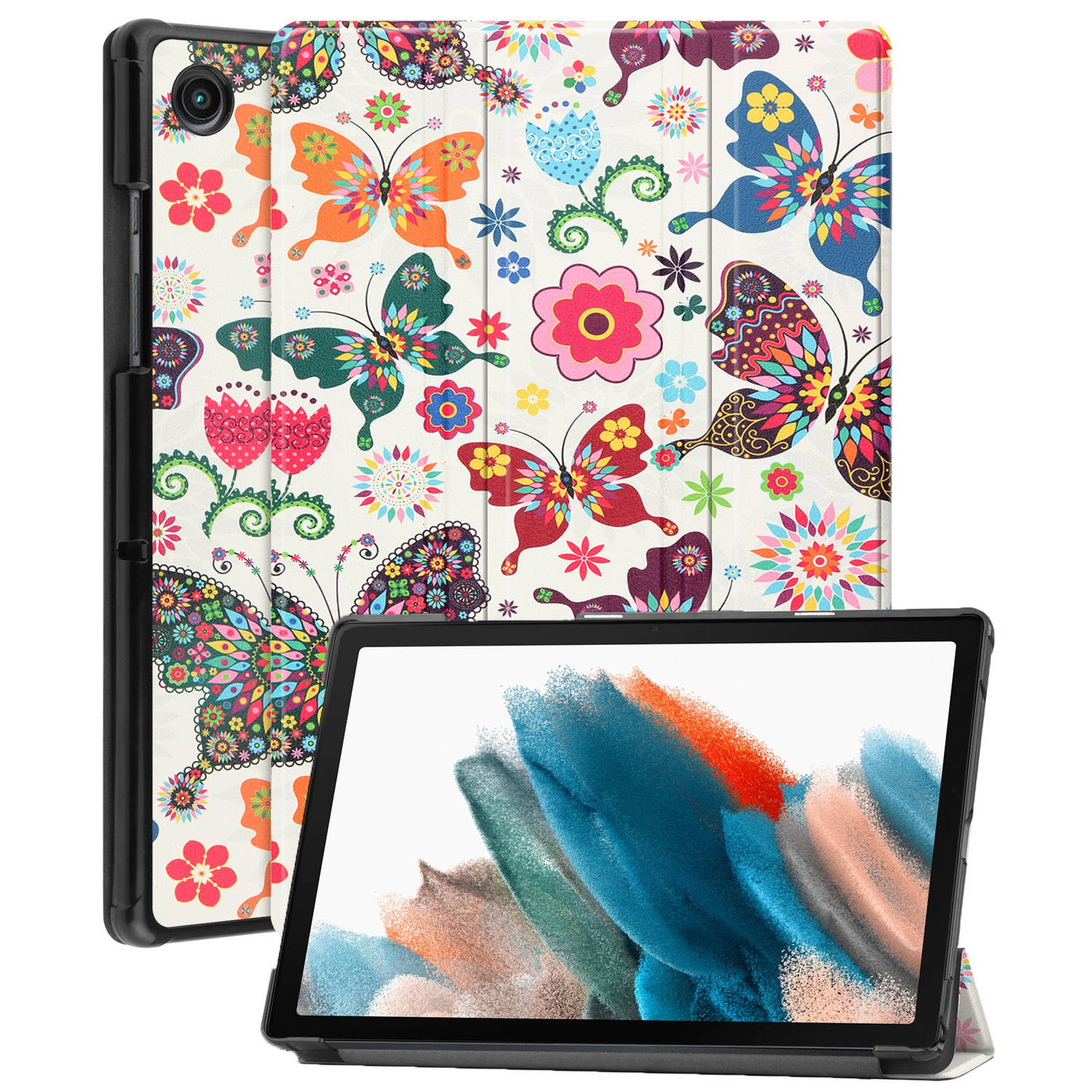 Basey Samsung Galaxy Tab A8 Hoesje Kunstleer Hoes Case Cover -Vlinders