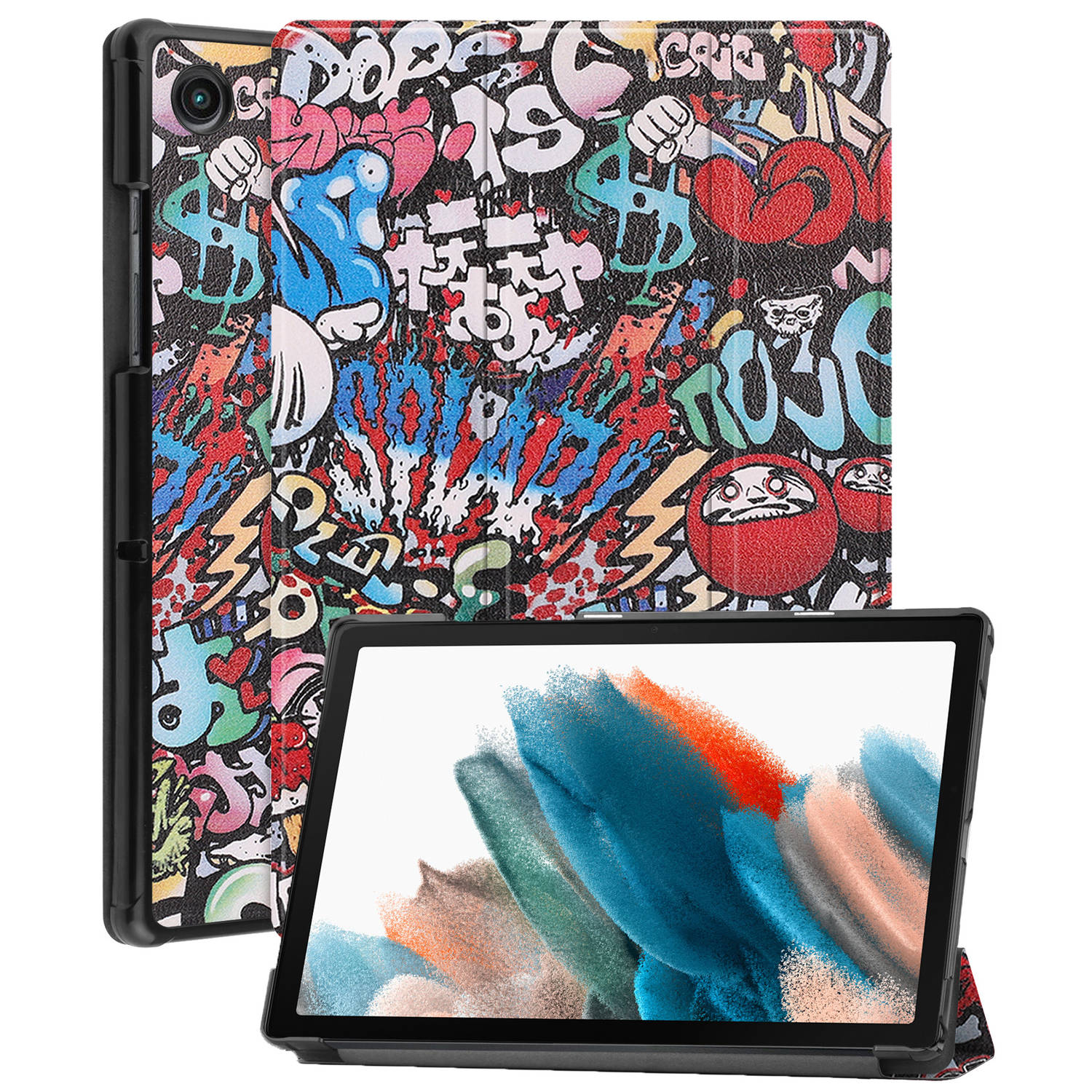 Basey Samsung Galaxy Tab A8 Hoesje Kunstleer Hoes Case Cover Graffity
