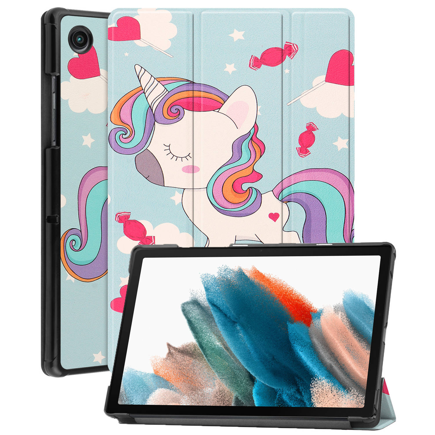 Basey Samsung Galaxy Tab A8 Hoesje Kunstleer Hoes Case Cover Eenhoorn