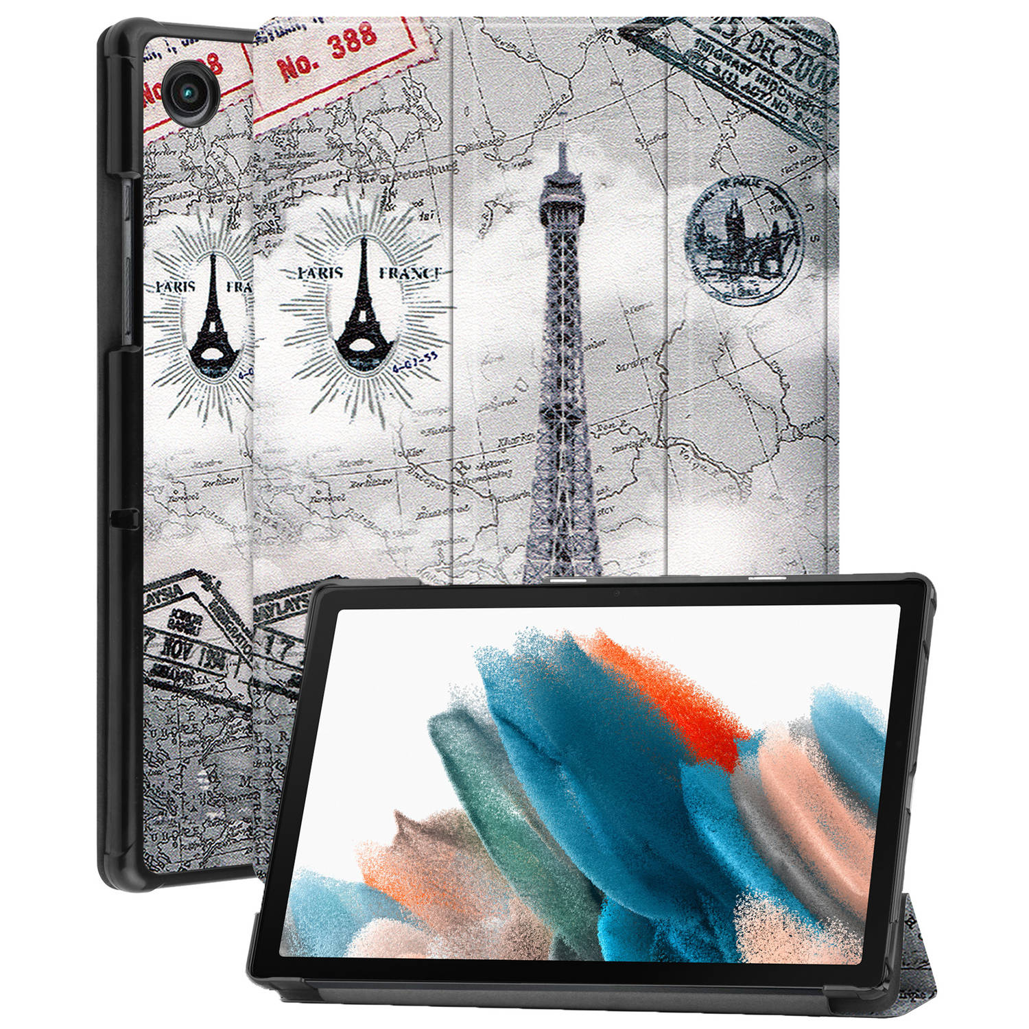 Basey Samsung Galaxy Tab A8 Hoesje Kunstleer Hoes Case Cover Eiffeltoren