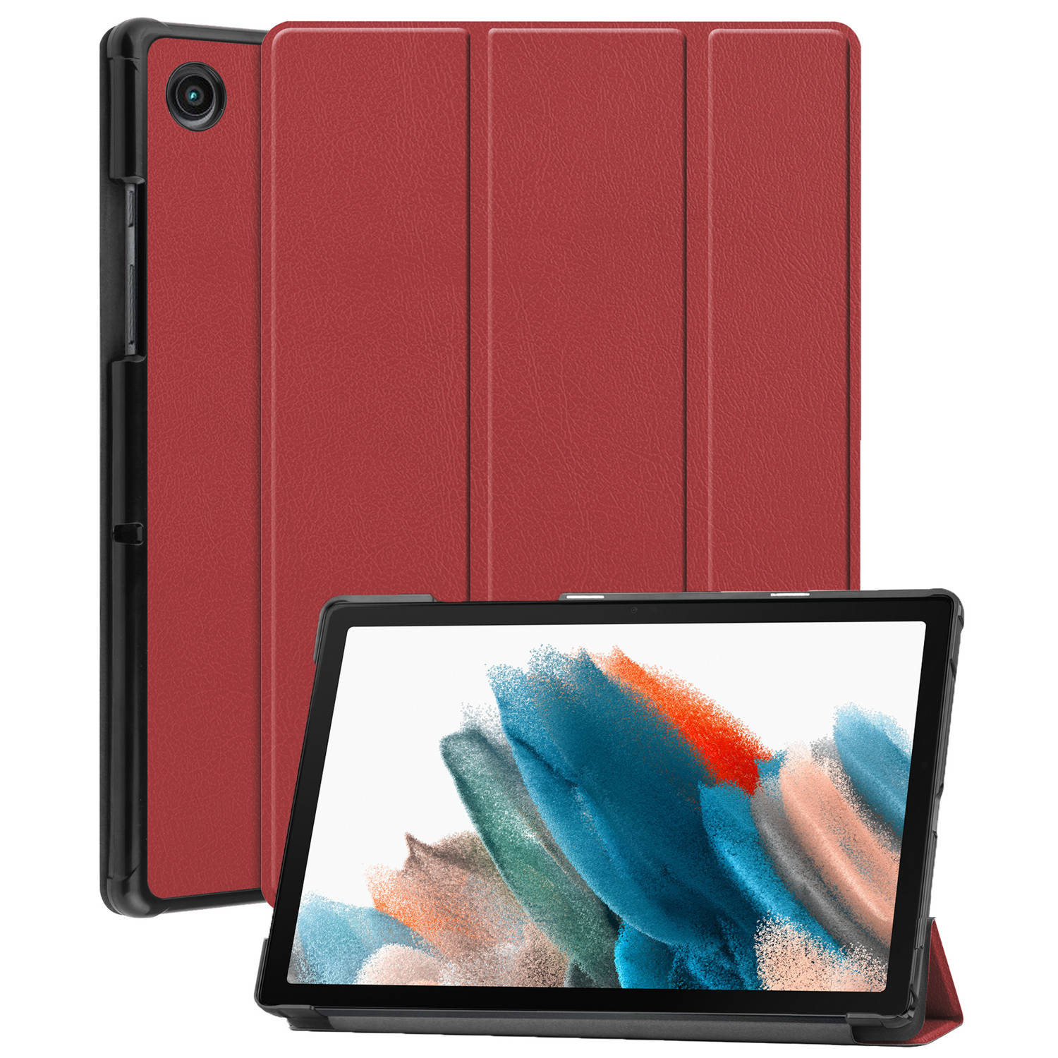 Basey Samsung Galaxy Tab A8 Hoesje Kunstleer Hoes Case Cover Donkerrood