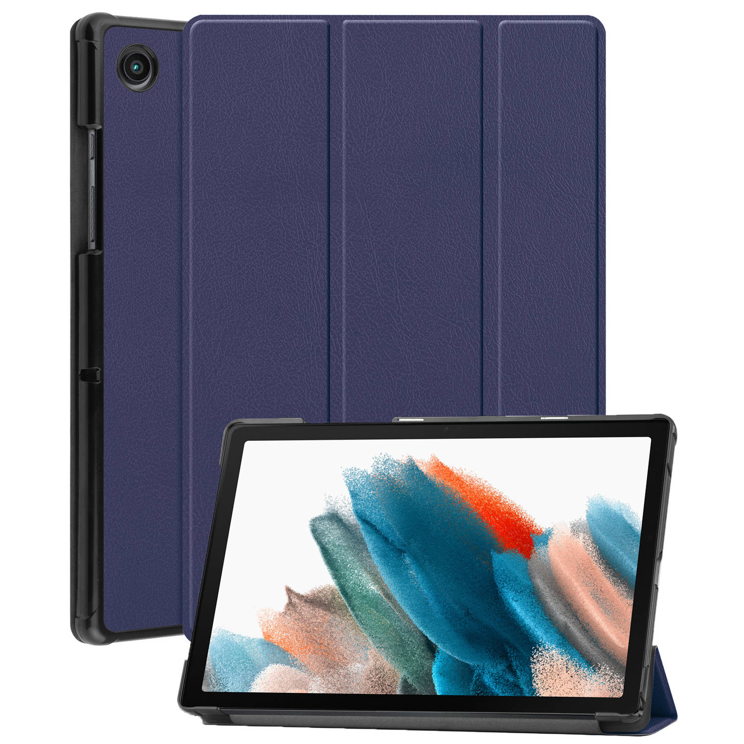 Basey Samsung Galaxy Tab A8 Hoesje Kunstleer Hoes Case Cover Donkerblauw